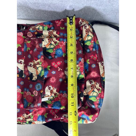 Disney Loungefly Mulan Backpack Maroon Floral Print Nylon Zip Up Pockets - Picture 7 of 9
